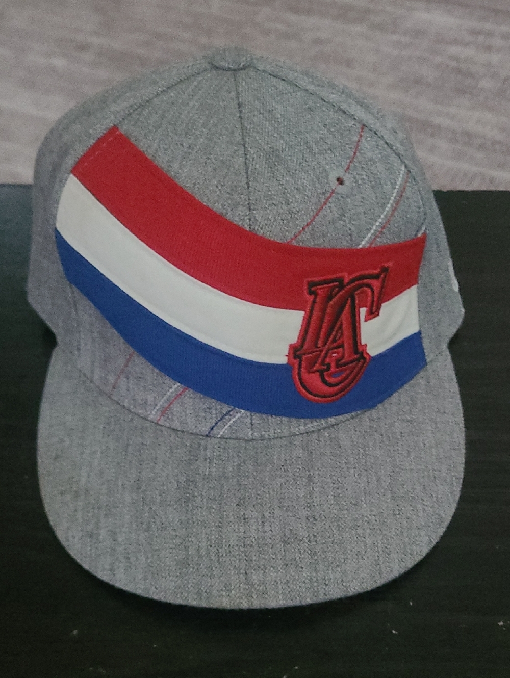 Unk Heather Gray Snapback with Red White Blue Stripe and Embroidered Logo